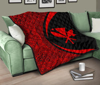 Hawaii Kanaka Polynesian Black And Red Premium Quilt - Circle Style - Polynesian Pride