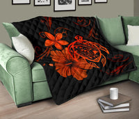 Hawaii Turtle Hibiscus Premium Quilt Orange - Polynesian Pride
