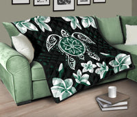 Hawaiian Greenie Turtle Plumeria Quilt - Polynesian Pride