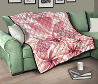 Hawaii Turtle Kanaka Plumeria Polynesian Pink Premium Quilt - Polynesian Pride