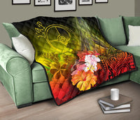 Yap Premium Quilt - Humpback Whale with Tropical Flowers (Yellow) - Polynesian Pride