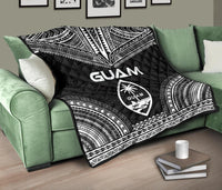 Guam Premium Quilt - Guam Coat Of Arms Polynesian Chief Black Version - Polynesian Pride