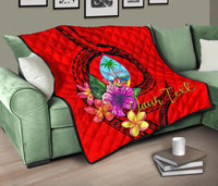 Guam Polynesian Custom Personalised Premium Quilt - Floral With Seal Red - Polynesian Pride