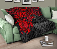 Guam Polynesian Premium Quilt - Guam Coat Of Arms & Red Turtle Hibiscus - Polynesian Pride