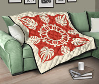 Hawaiian Turtle Coconut Pattern Premium Quilt - Red - Argu Style - AH - Polynesian Pride
