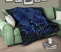 Hawaii Turtle Ohana Hibiscus Poly Premium Quilt Blue - Polynesian Pride