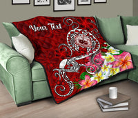 Samoa Custom Personalised Premium Quilt - Turtle Plumeria (Red) - Polynesian Pride