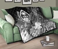 Guam Premium Quilt - Humpback Whale with Tropical Flowers (White) - Polynesian Pride