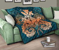 Hawaii Turtle Wave Polynesian Premium Quilt - Hey Style Orange - Polynesian Pride