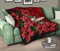 Hawaii Red Hibiscus Humming Bird Premium Quilt - Polynesian Pride