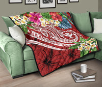 Polynesian Hawaii Kanaka Maoli Premium Quilt - Summer Plumeria (Red) - Polynesian Pride