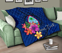 Guam Polynesian Custom Personalised Premium Quilt - Floral With Seal Blue - Polynesian Pride