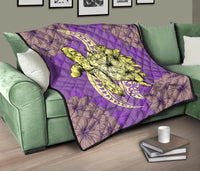 Hawaii Polynesian Turtle Hibiscus Premium Quilt - Yellow - Polynesian Pride