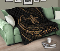 Hawaii Turtle Hibicus Premium Quilt - Frida Style - Gold - Polynesian Pride
