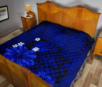 Hawaii Turtle Poly Tribal Blue Premium Quilt - Polynesian Pride