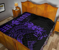 Hawaii Map Kanaka Polynesian Hula Girl Premium Quilt - Purple - Polynesian Pride