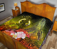 Vanuatu Custom Personalised Premium Quilt - Humpback Whale with Tropical Flowers (Yellow) - Polynesian Pride