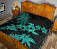 Hawaii Turtle Plumeria Coconut Tree Polynesian Premium Quilt - Turquoise - Polynesian Pride