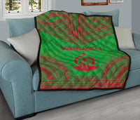 Vanuatu Premium Quilt - Vanuatu Coat Of Arms Polynesian Chief Green Version - Polynesian Pride