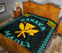 Kanaka Maoli Flag Polynesian Premium Quilt Turquoise - Love Style - Polynesian Pride