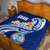 Guam Premium Quilt - Guam Seal Polynesian Patterns Plumeria (Blue) - Polynesian Pride