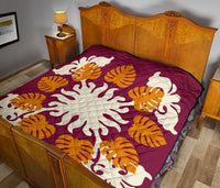 Hawaiian Tropical Pattern Premium Quilt - Burgundy - Argu Style - AH - Polynesian Pride