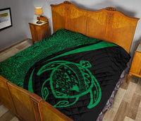 Hawaii Turtle Map Polynesian Premium Quilt - Green - Circle Style - Polynesian Pride