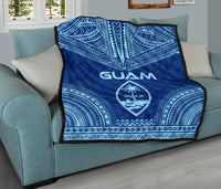 Guam Premium Quilt - Guam Coat Of Arms Polynesian Chief Blue Version - Polynesian Pride