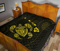 Hawaii Turtle Hibicus Map Premium Quilt - Yellow - Polynesian Pride