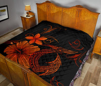 Hawaii Fish Hook Hibiscus Premium Quilt Orange - Polynesian Pride