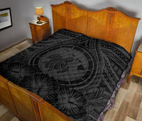 Hawaii Premium Quilt - Hawaii Map Honu Hibiscus Gray Polynesian Premium Quilt - Polynesian Pride