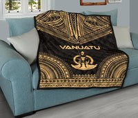 Vanuatu Premium Quilt - Vanuatu Coat Of Arms Polynesian Chief Gold Version - Polynesian Pride