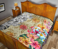 Hawaii Polynesian Flowers Swimming Turtles Premium Quilt - Polynesian Pride