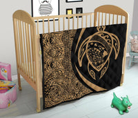Hawaii Turtle Map Polynesian Premium Quilt - Gold - Circle Style - Polynesian Pride
