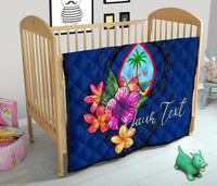 Guam Polynesian Custom Personalised Premium Quilt - Floral With Seal Blue - Polynesian Pride