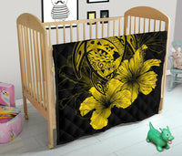 Hawaii Hibiscus Premium Quilt - Turtle Map - Yellow - Polynesian Pride