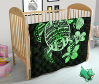 Hawaiian Kanaka Hibiscus Plumeria Mix Polynesian Turtle Premium Quilt Green AH - Polynesian Pride