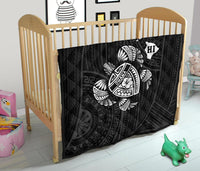Hawaii Turtle Hibicus Map Premium Quilt - White - Polynesian Pride