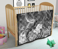 Custom Personalised Chuuk Premium Quilt - Humpback Whale with Tropical Flowers (Blue) - Polynesian Pride