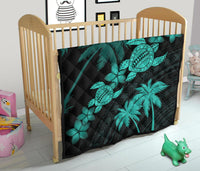 Hawaii Turtle Plumeria Coconut Tree Polynesian Premium Quilt - Turquoise - Polynesian Pride
