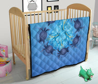 Hawaii Turtle Hibiscus Blue Premium Quilt - Polynesian Pride