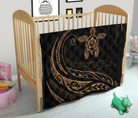 Hawaii Turtle Hibicus Premium Quilt - Frida Style - Gold - Polynesian Pride
