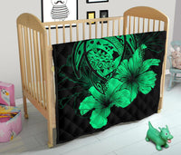Hawaii Hibiscus Premium Quilt - Turtle Map - Pastel Green - Polynesian Pride