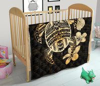 Hawaiian Kanaka Hibiscus Plumeria Mix Polynesian Turtle Premium Quilt Gold AH - Polynesian Pride