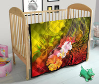 CNMI Premium Quilt - Humpback Whale with Tropical Flowers (Yellow) - Polynesian Pride