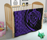 Hawaii Turtle Map Polynesian Premium Quilt - Purple - Circle Style - Polynesian Pride