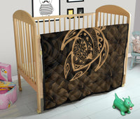 Hawaii Turtle Kanaka Map Hibiscus Poly Premium Quilt - Gold - Polynesian Pride