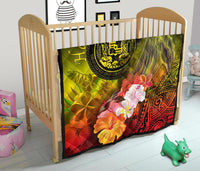 Polynesian Hawaii Premium Quilt - Humpback Whale with Tropical Flowers (Yellow) - Polynesian Pride