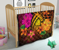 Hawaii Turtle Tribal Map Hibiscus Plumeria Premium Quilt - Polynesian Pride