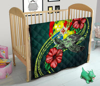 Tonga Polynesian Premium Quilt - Green Turtle Hibiscus - Polynesian Pride